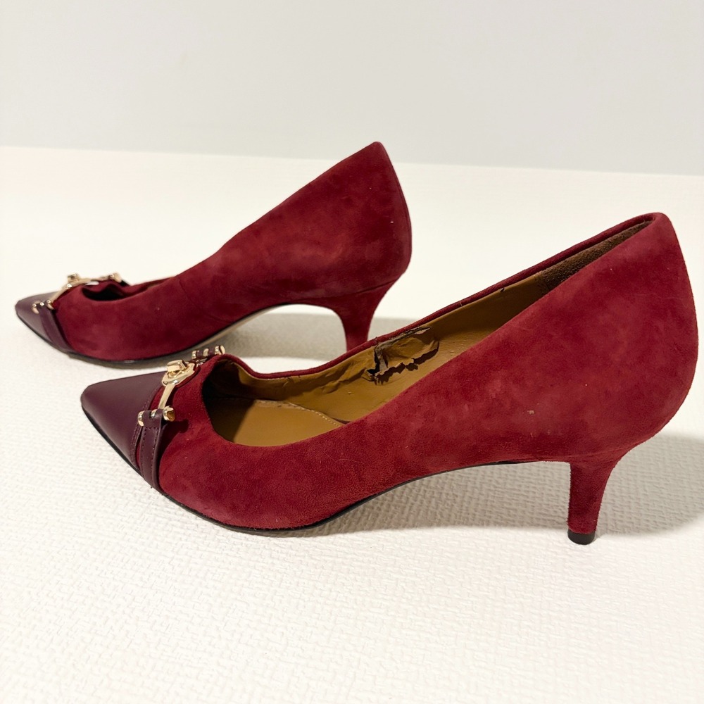 Coach Womens Burgundy Suede Leather Pointed Toe Turnlock Kitten Heel Pumps 8B - Picture 5 of 12